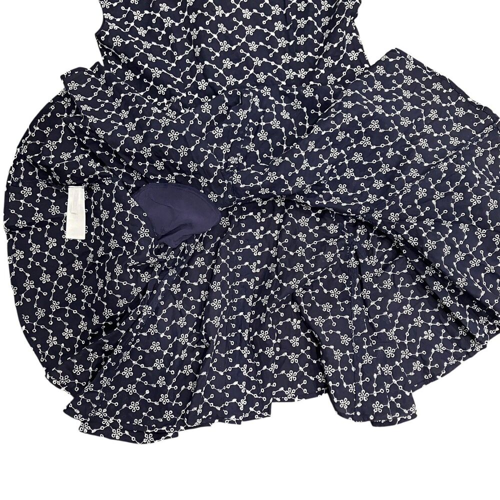 J Crew Mini Eyelet Shirt Dress Womens 10 Navy Blue Sleeveless Button Front Godet - Picture 11 of 13